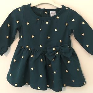 Hunter green dress with gold hearts